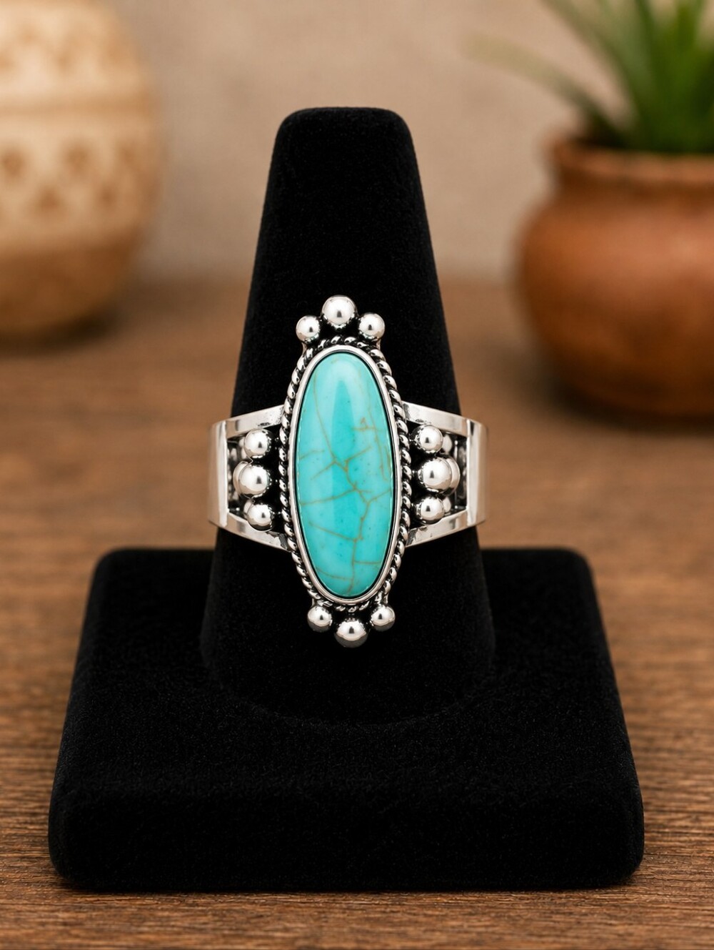 Turquoise Statement Complete Set- Necklace, Earrings, Bracelet & Ring Set - Picture 4 of 5